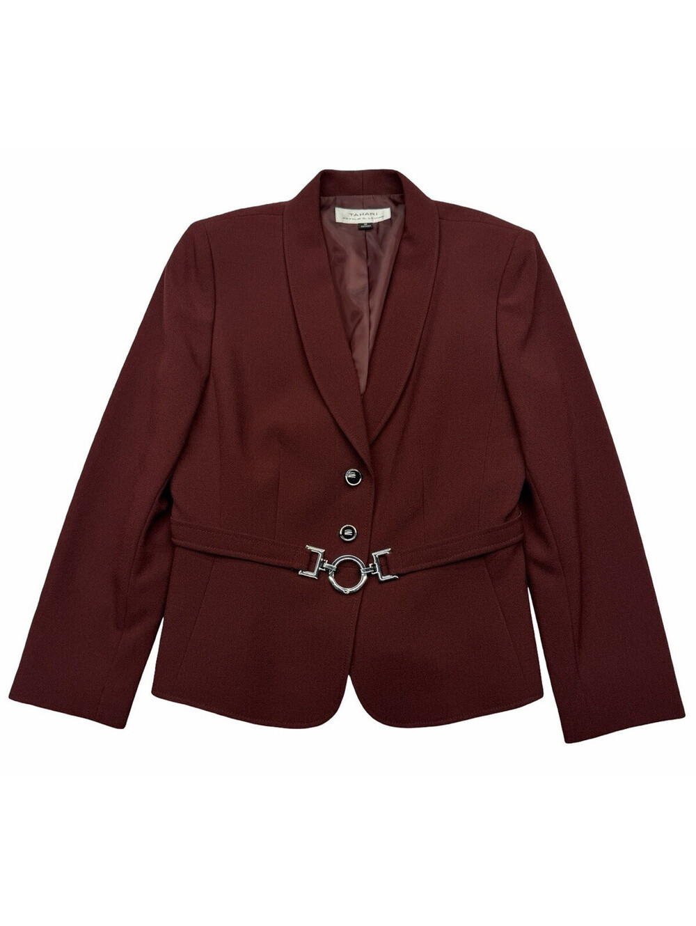 Tahari Arthur S. Levine Buckle Belted Blazer Jacket Burgundy Size US 10